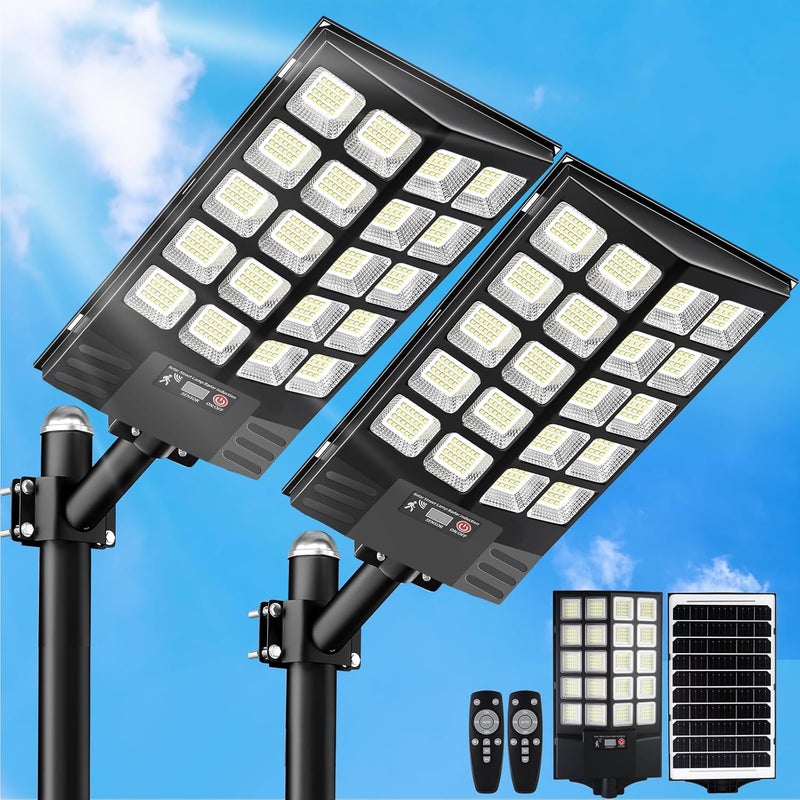 JWT 2 Pack 16" Large Solar Street Lights Outdoor Waterproof - Solar Powered Security Parking Lot Light Dusk to Dawn 60000LM,Motion Sensor Commercial LED Solar Flood Lights Remote Control for Outside Yard - Image 1